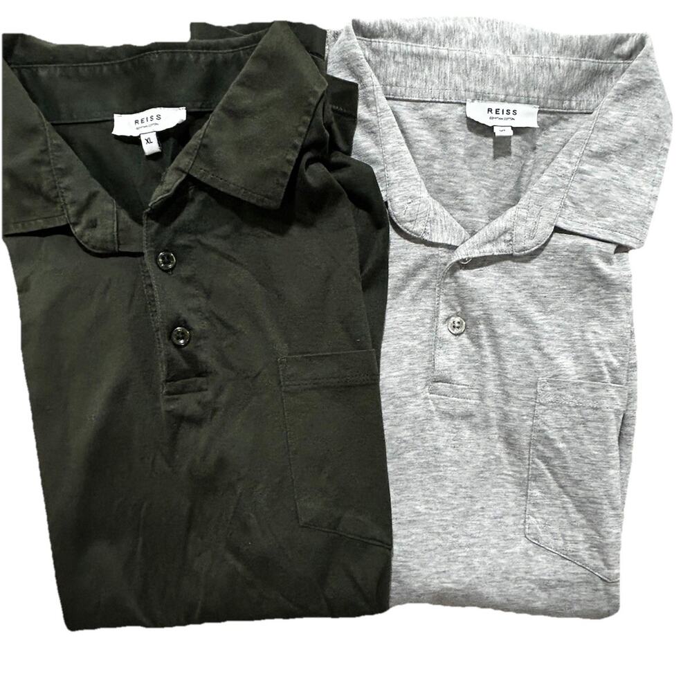 Reiss Polo Shirts EU XL Gray Green Golf Egyptian Cotton Read Description